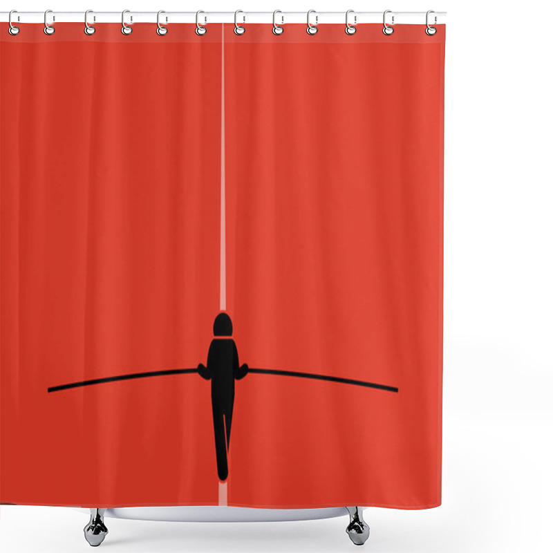 Personality  Tightrope Walker Walking And Balancing On The Wire With A Long Pole. Shower Curtains