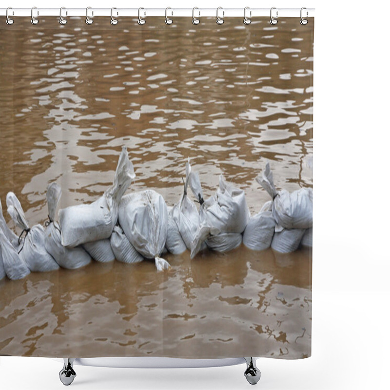 Personality  Wall Of Sandbags To Fend Off Raging River Shower Curtains