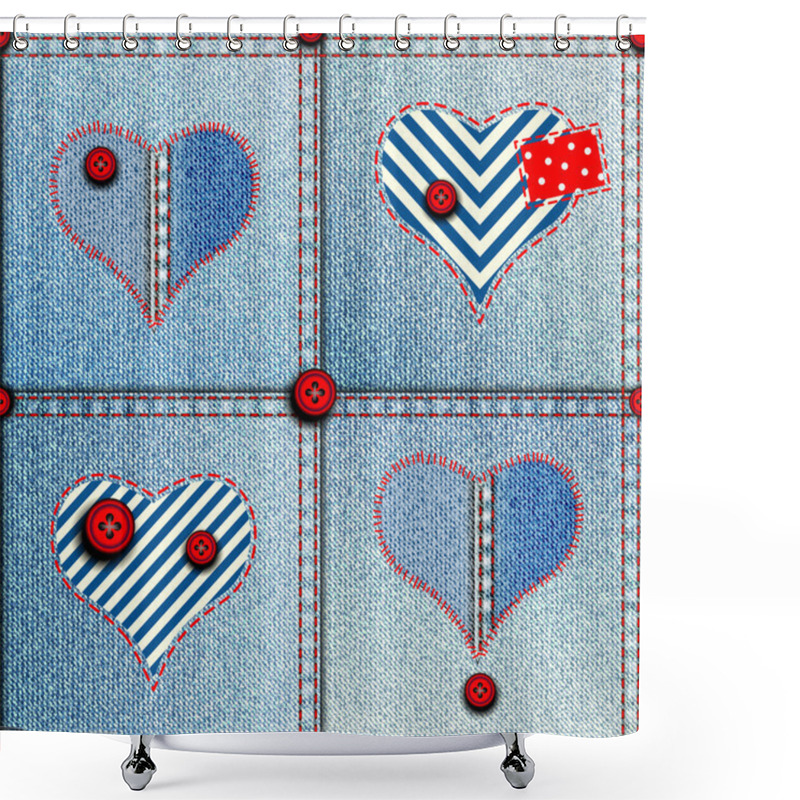 Personality  Patchwork Of Denim Fabric. Shower Curtains