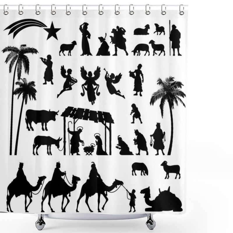 Personality  Nativity Silhouette Set Shower Curtains