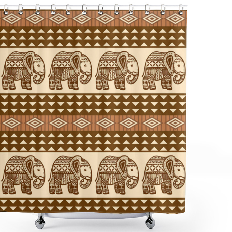 Personality  Ethnic Ornament With Elephants Shower Curtains