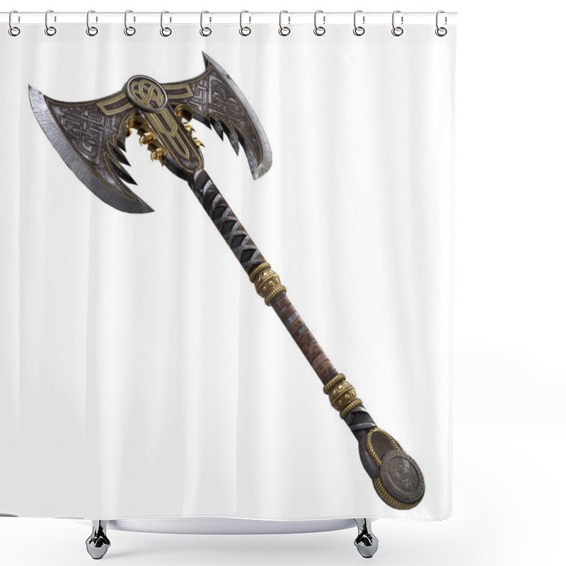 Personality  Viking Fantasy Two-handed Ax On An Isolated White Background. 3d Illustration Shower Curtains