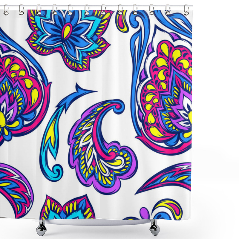 Personality  Indian Ethnic Seamless Pattern. Ethnic Folk Ornament. Hand Drawn Lotus Flower And Paisley. Shower Curtains