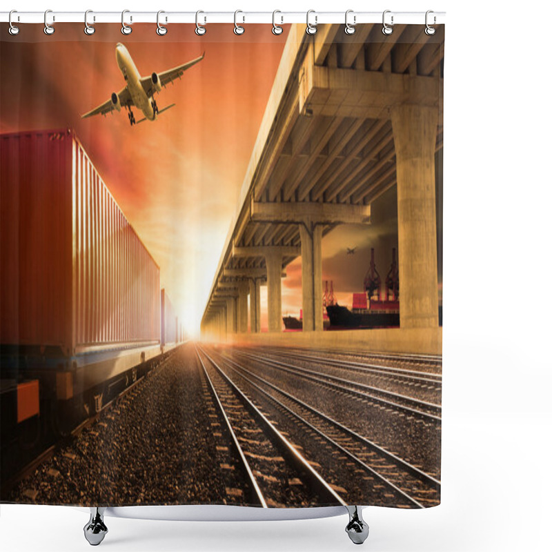 Personality  Industry Container Trains Running On Railways Track  Cargo Plane Shower Curtains