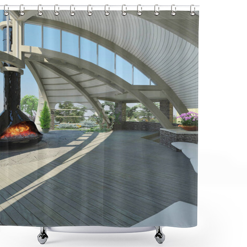 Personality  Modern Gazebo Inside 3D Illustration Shower Curtains