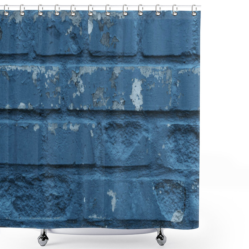 Personality  Close-up View Of Old Weathered Blue Brick Wall Background  Shower Curtains