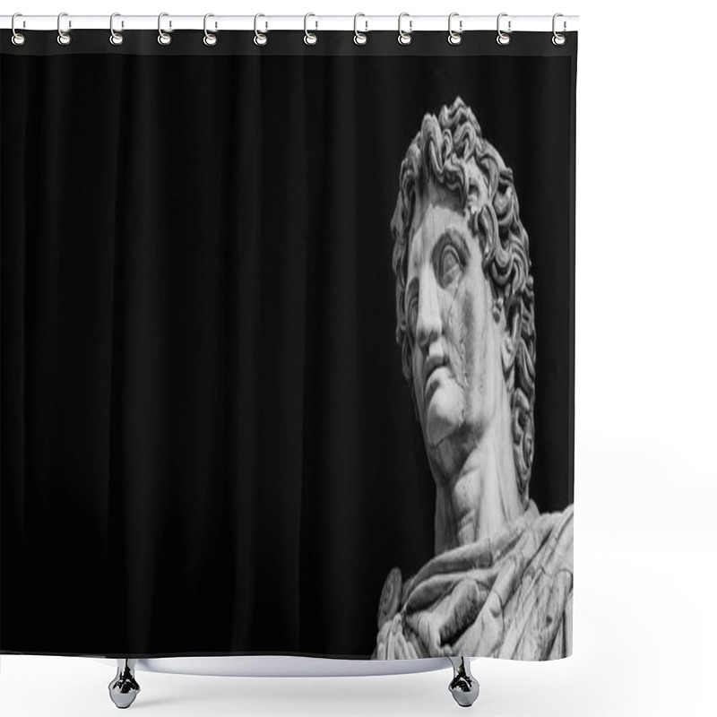 Personality  Ancient Marble Statue Of Mythical Character Castor Or Pollux, Dated Back To The 1st Century BC, Located At The Top Of Monumental Balustrade In Capitoline Hill, In Rome (Black And White With Copy Space) Shower Curtains