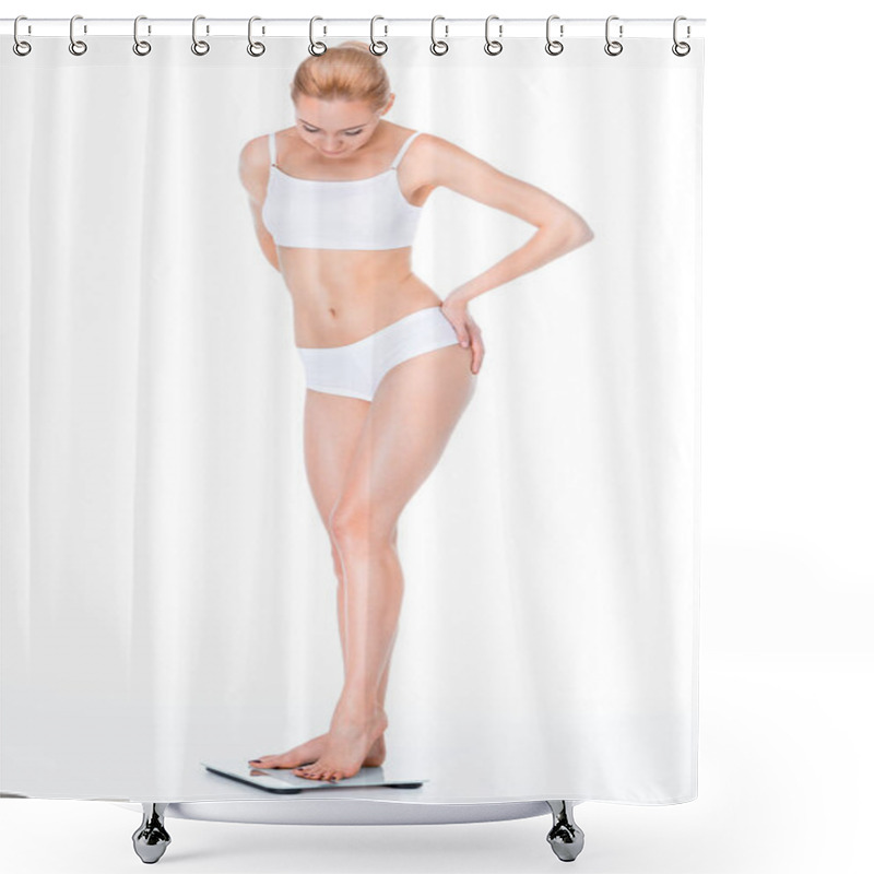 Personality  Woman On Digital Scales Shower Curtains