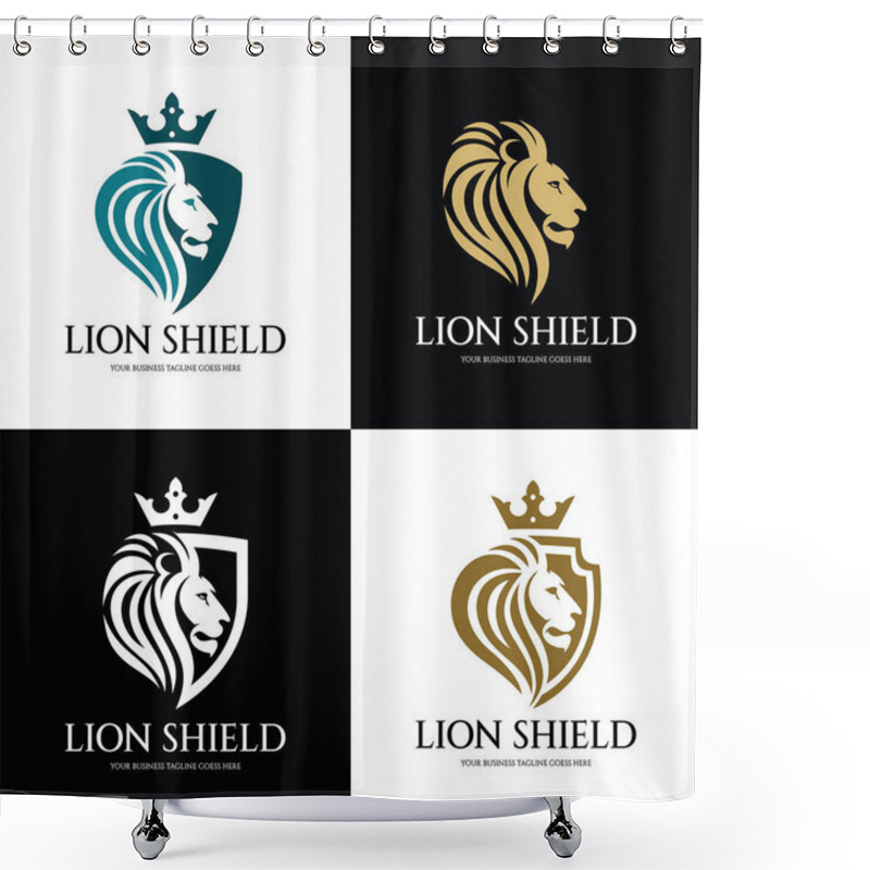 Personality  Lion Shield Logo Design Template ,Lion Head Logo ,Element For The Brand Identity ,Vector Illustration Shower Curtains