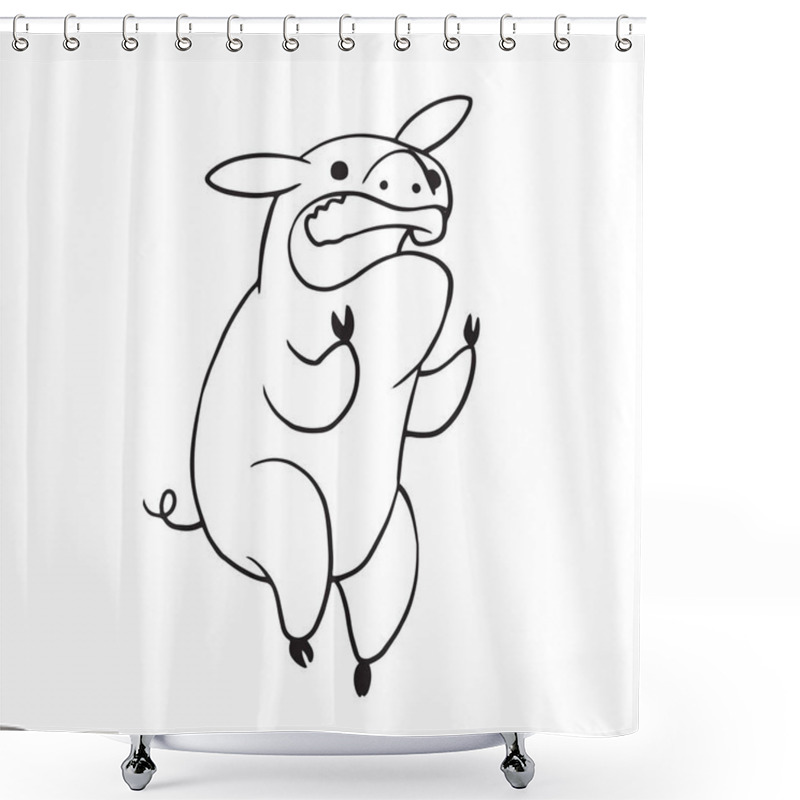 Personality  Funny Plump Pig Standing And Angrily Shouting, Monochrome Style Shower Curtains