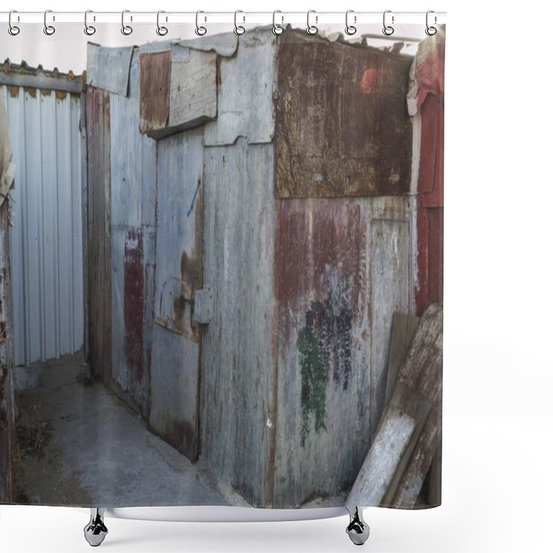 Personality  An Abandoned Garage Covered With Old Rusty Tin Sheets And Slate Shower Curtains