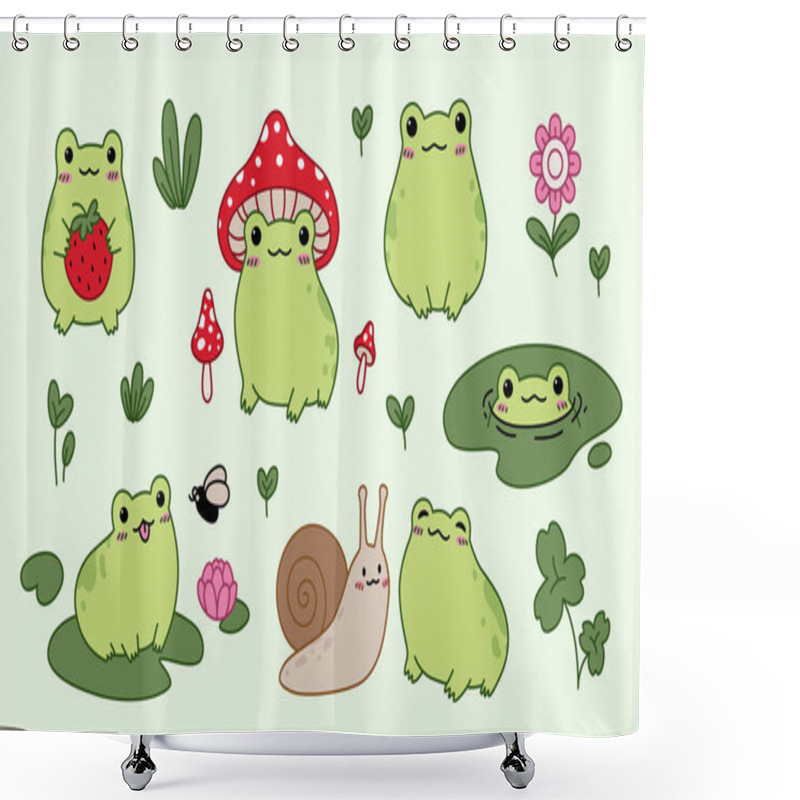 Personality  Set Of Cute Frogs. Hand Drawn Vector Illustration. Doodle Cartoon Style. Summer Collection. Shower Curtains