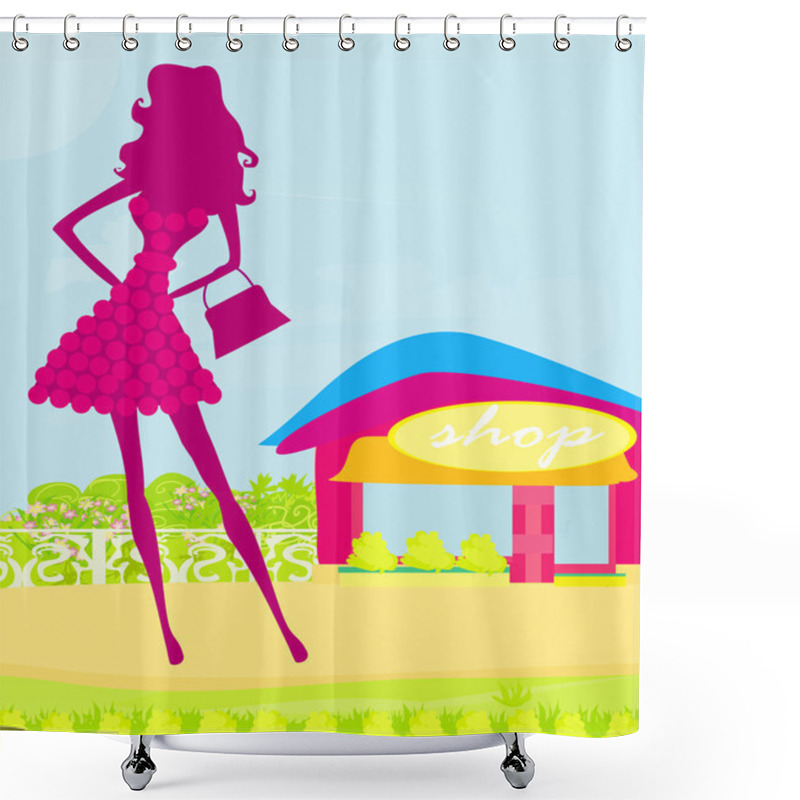 Personality  Abstract Silhouettes Fashion Girl Shopping Shower Curtains