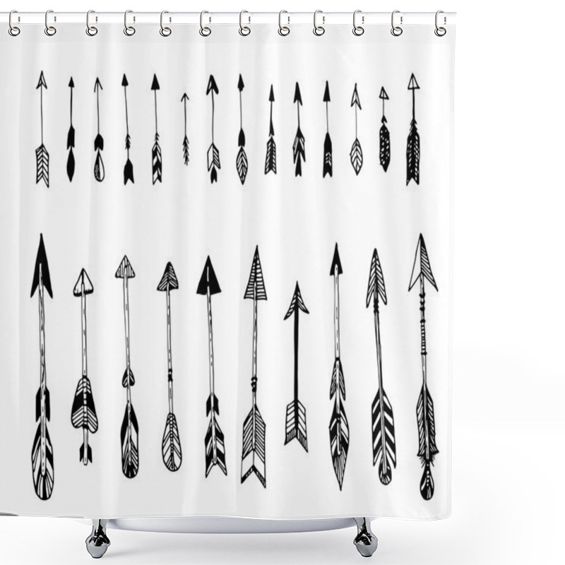 Personality  Set Of Hand Drawn, Vector Arrows. Ethnic Indian Arrow, Doodles. Black, White. Vector Shower Curtains