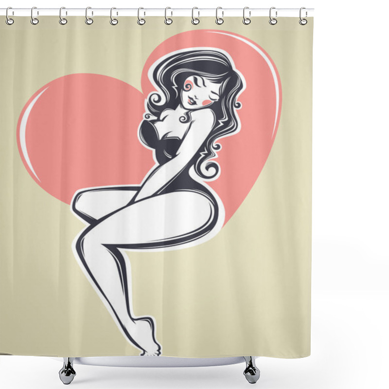 Personality  Sexy Pin Up Girl On Beige Background Shower Curtains