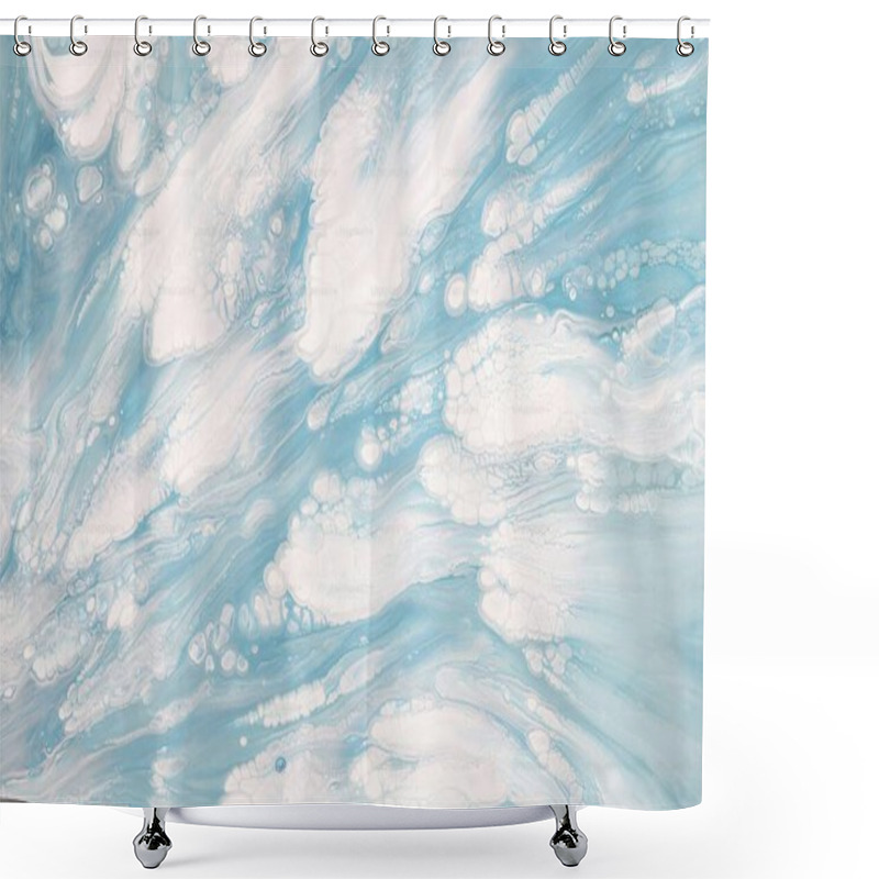 Personality  Abstract Blue Wave Patterns With White Accents In A Fluid Art Style. Shower Curtains