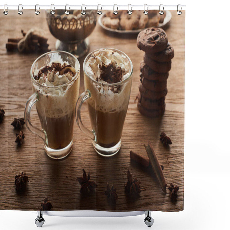 Personality  Christmas Cacao On Wooden Table With Anise, Cinnamon And Cookies Shower Curtains