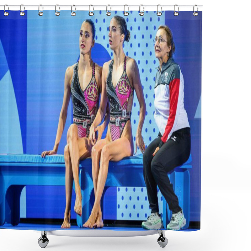 Personality  PARIS, FRANCE - 9 AUGUST, 2024: ALEXANDRI Anna-Maria, ALEXANDRI Eirini-Marina, The Artistic Swimming, Duet, Technical Routine, Artistic Swimming, Duet, Technical Routine, The Paris 2024 Olympic Games At Aquatics Centre Shower Curtains