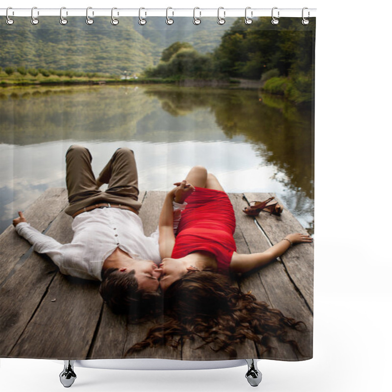 Personality  Man And Woman Are Looking At Each Other On A Wooden Bridge Over  Shower Curtains