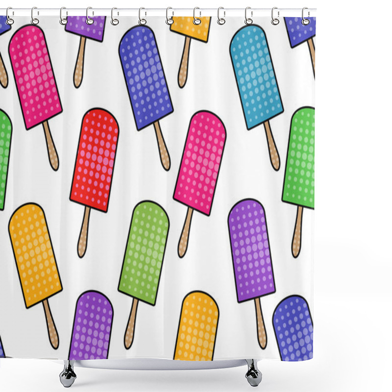 Personality  Ice Cream Seamless Pattern In Pop Art Style. Popsicle. Ice Cream On A Stick. Vector Illustration. Shower Curtains