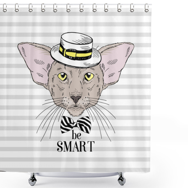 Personality  Cat In Straw Boater Hat  Shower Curtains