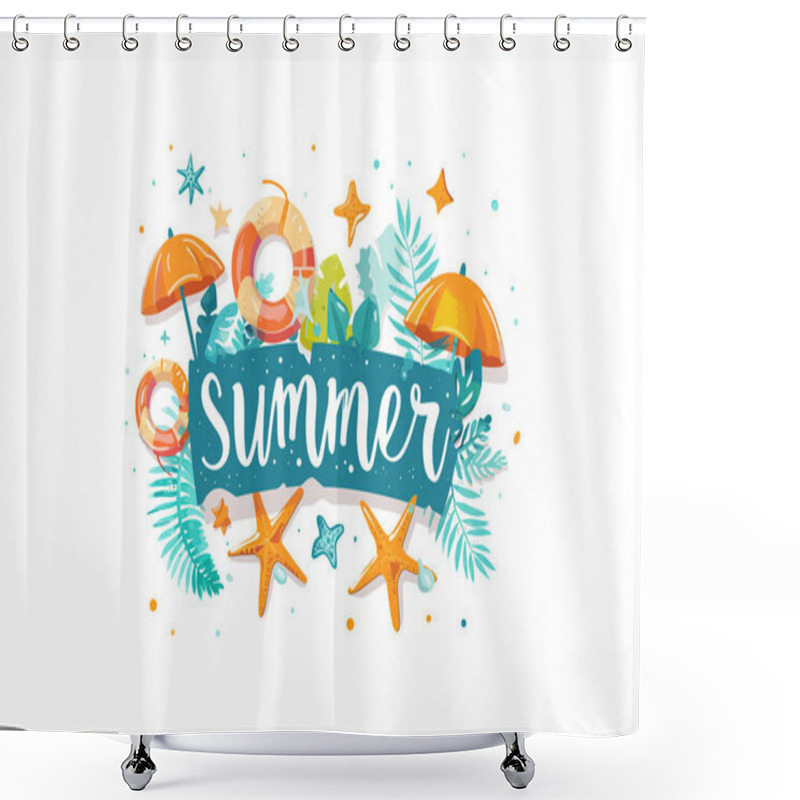 Personality  Summer Text With Beach Elements And Starfish. Vector Illustration Design. Shower Curtains