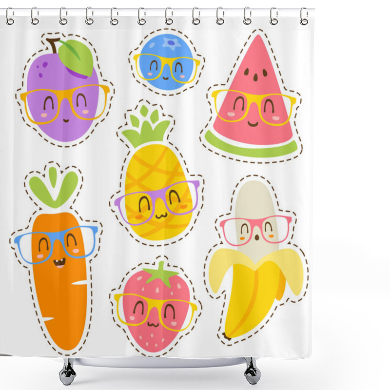 Personality  Vector Cartoon Fruits In Glasses Set Shower Curtains