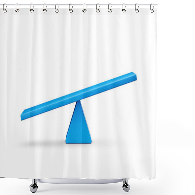 Personality  3d Blue Balance Weight Seesaw, Leaning Left Side To The Ground On White Background, 3d Illustration Shower Curtains