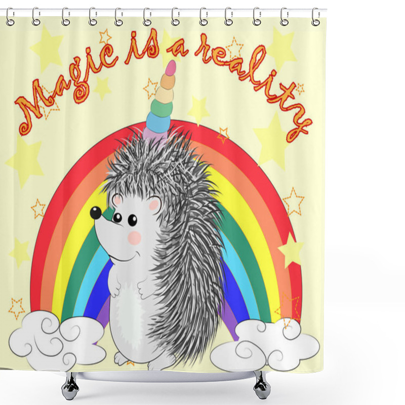 Personality  A Cute Cartoon Hedgehog With A Unicorn Horn On A Rainbow. Concept Everyone Can Be A Unicorn Shower Curtains