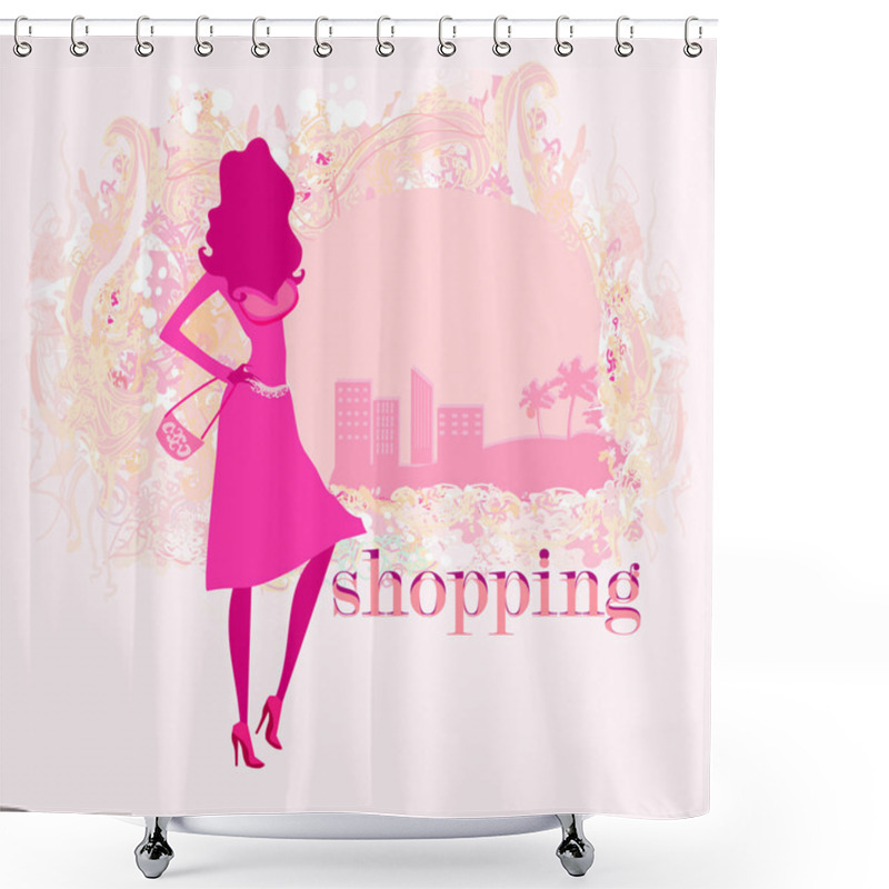 Personality  Abstract Fashion Girl Shopping - Illustration Shower Curtains