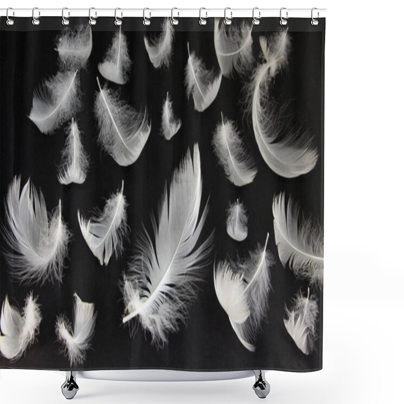 Personality  Swans Down On A Black Background Shower Curtains