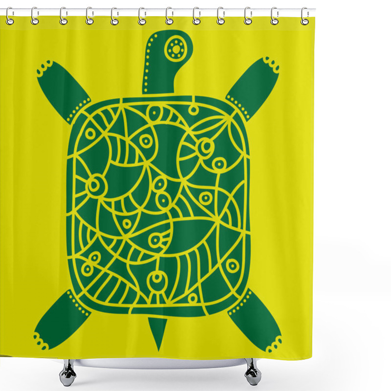 Personality  Decorative Green Turtle With Ornament On A Yellow Background Shower Curtains