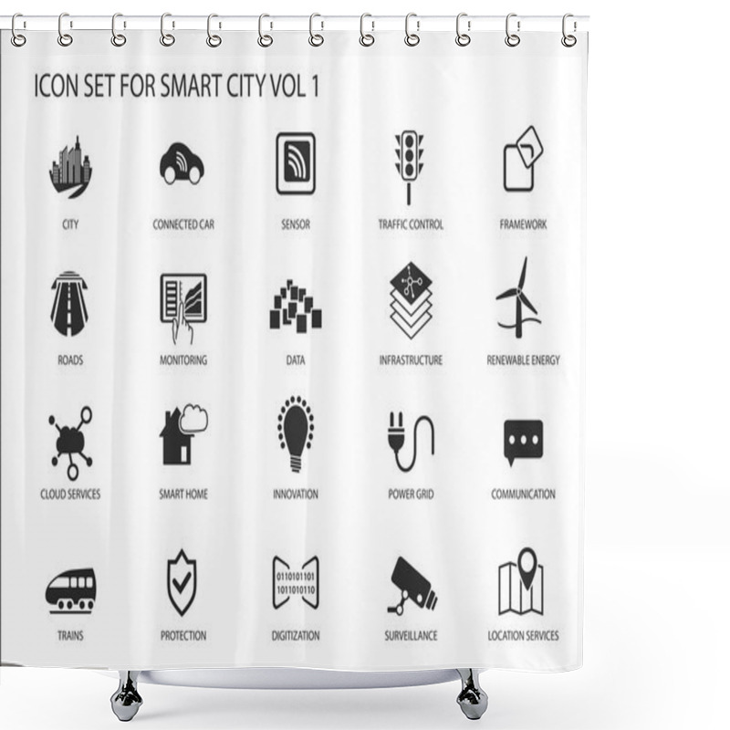 Personality  Smart City Vector Icons And Symbols In Flat Design Shower Curtains