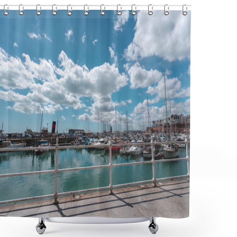 Personality  Ramsgate, Kent / UK -  2020.08.01: Royal Marina Views With People On Hot Summer Day During Coronavirus Pandemic Shower Curtains