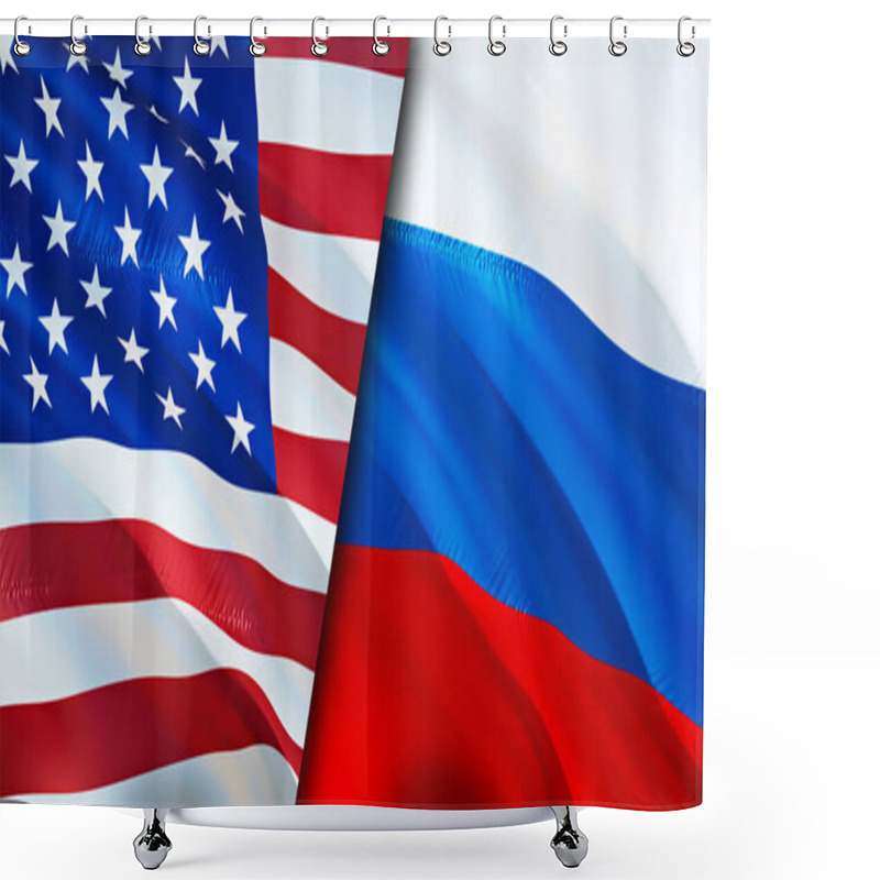 Personality  USA And Russia Flags. 3D Waving Flag Design. USA Russia Flag, Picture, Wallpaper. USA Vs Russia Image,3D Rendering. USA Russia Relations Alliance And Trade,travel,tourism Concep Shower Curtains