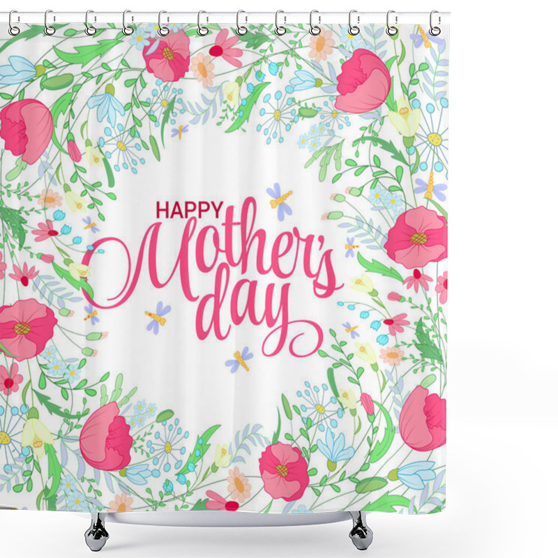 Personality  Happy Mothers Day Card. Bright Spring Concept Illustration With Flowers In Vector Shower Curtains