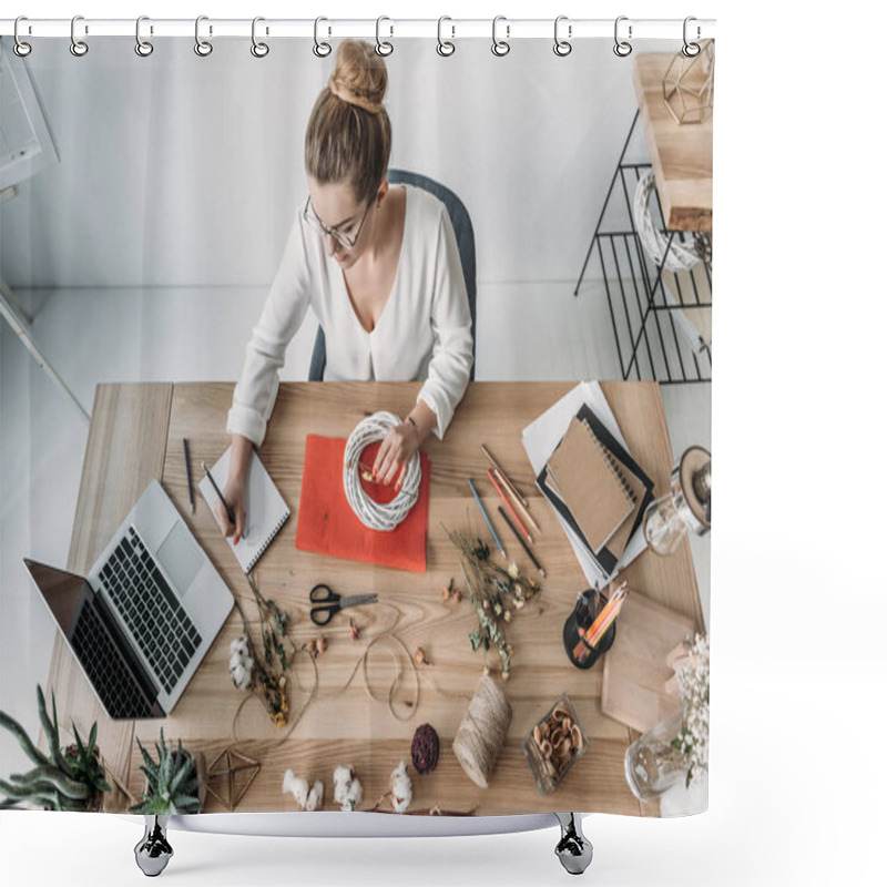 Personality  Florist With Flowers At Workplace Shower Curtains