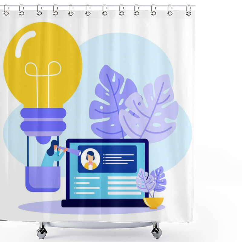 Personality  Vector Illustration, Young Woman Filling Out Forms, Modern Concepts Of Employee Recruitment. Information About Job Vacancies From Companies. Shower Curtains