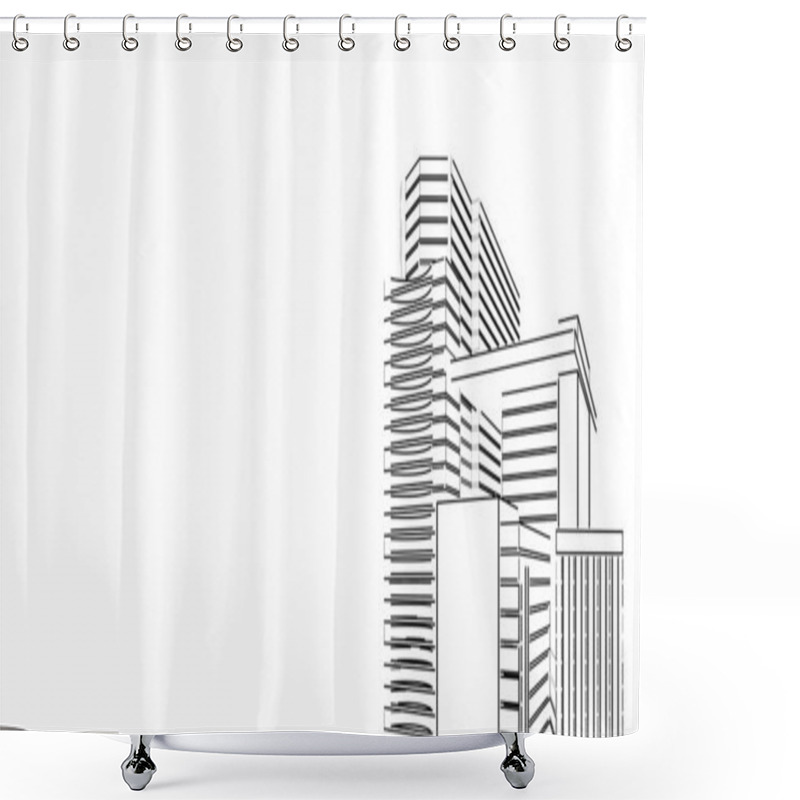 Personality  3D Illustration Architecture Building Perspective Lines. Shower Curtains