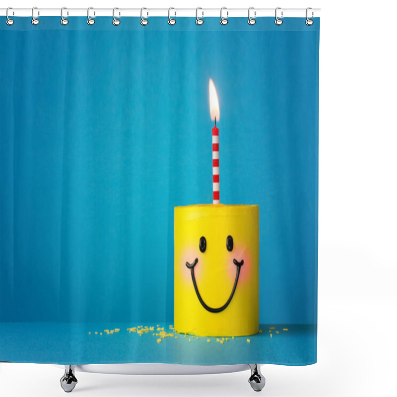 Personality  Yellow Smiley Face Birthday Cake With One Candle Shower Curtains