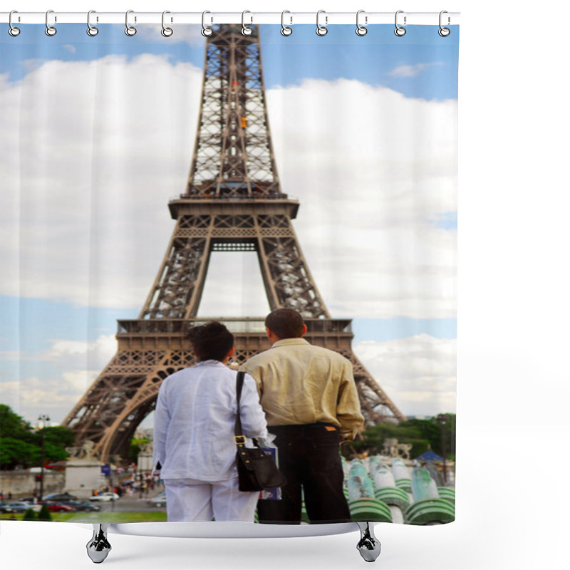 Personality  Tourists At Eiffel Tower Shower Curtains