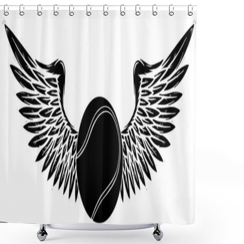 Personality  Illustration Of A Tennis Ball And Stylized Wings In A Tattoo Style. Vector Black Silhouette Shower Curtains