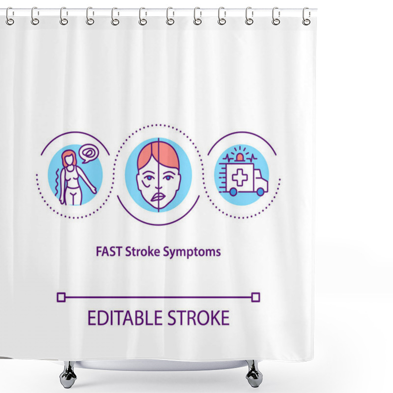 Personality  FAST Stroke Symptoms Concept Icon. Typical Signs Of Stroke Idea Thin Line Illustration. Facial Drooping, Arm Weakness And Speech Difficulty. Vector Isolated Outline RGB Color Drawing. Editable Stroke Shower Curtains