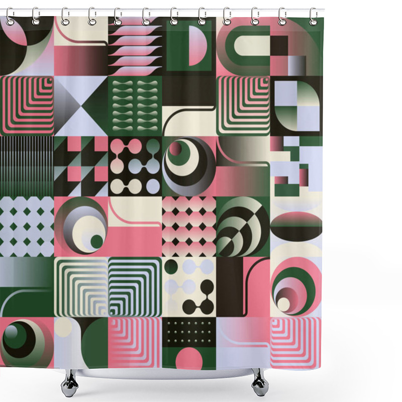 Personality  Lively Trendy Naive Seamless Pattern Graphics With Art Nouveau Motif Aesthetics, Built With A Generative Design Approach And Minimalist Geometric Forms And Abstract Vector Shapes. Shower Curtains