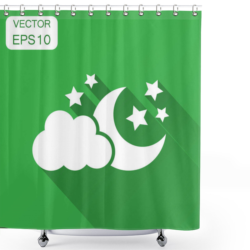 Personality  Moon And Stars With Clods Vector Icon In Flat Style. Nighttime Illustration With Long Shadow. Cloud, Moon Business Concept. Shower Curtains