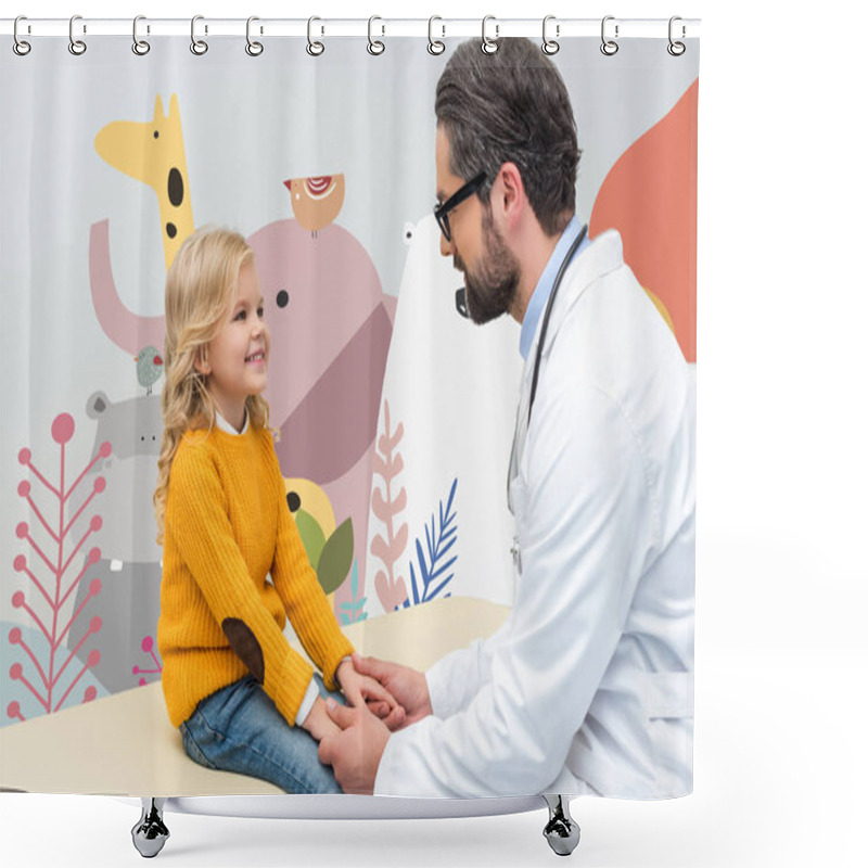 Personality  Pediatrist Holding Hands Of Little Girl Shower Curtains