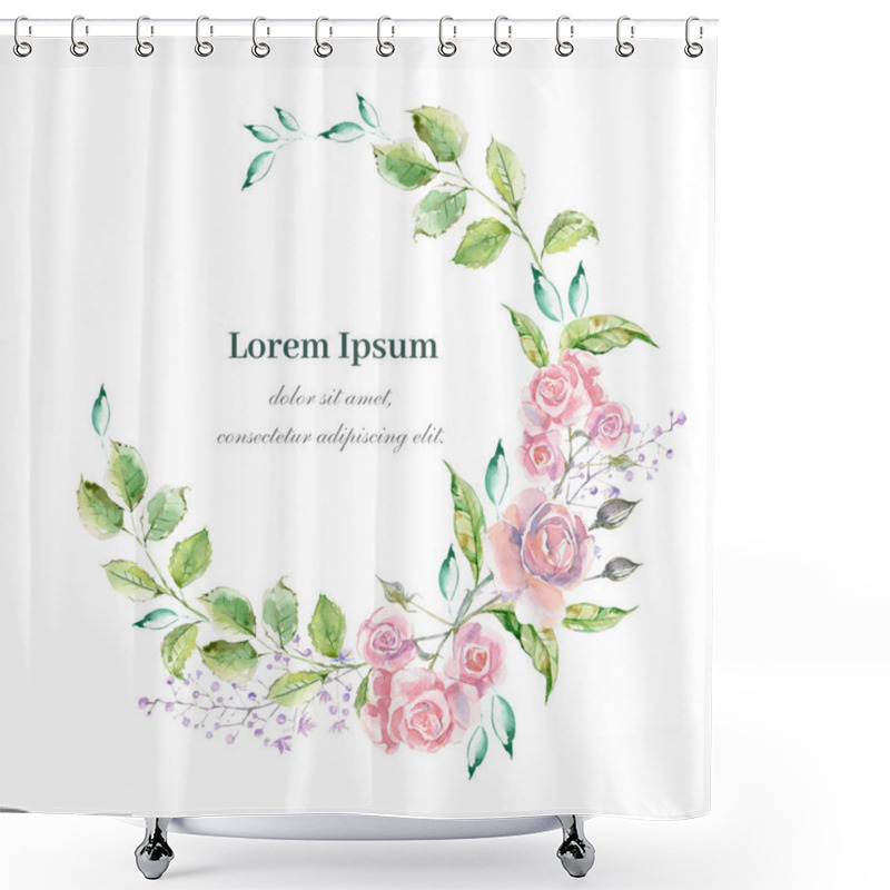 Personality  Watercolor Wreath For Wedding Or Romantic Design. Floral Composition, Natural Beauty. Hand Drawn Illustration. Shower Curtains