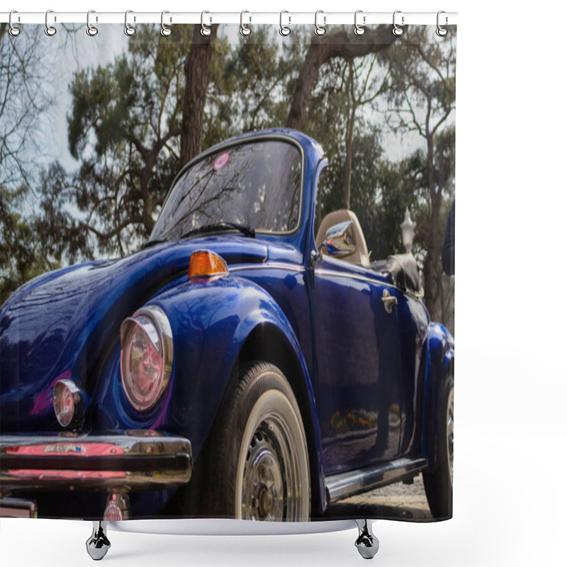 Personality  Front-left Side View Of Navy Blue Classic Convertible Car  Shower Curtains