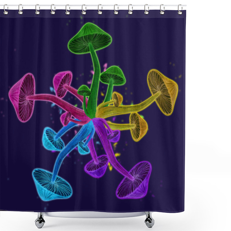 Personality  Psychedelic Toadstool Neon Circle Illustration Shower Curtains