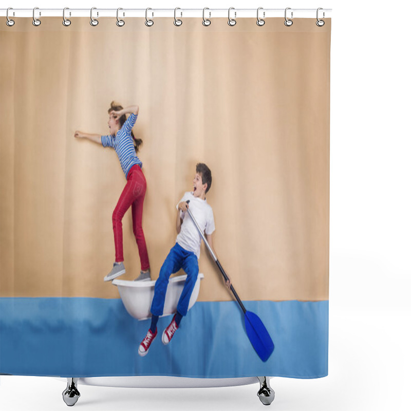 Personality  Joyful Kids As Sailors On The Sea. Shower Curtains